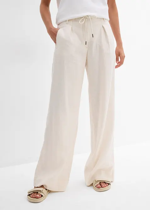 Paperbag-byxa av luftig linnemix, bonprix
