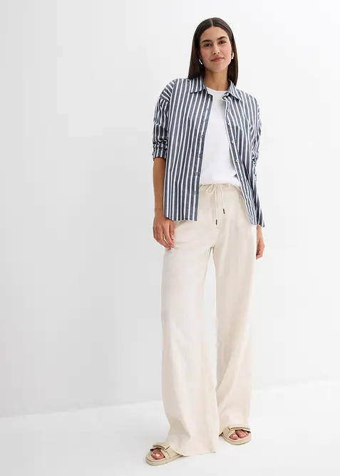 Paperbag-byxa av luftig linnemix, bonprix