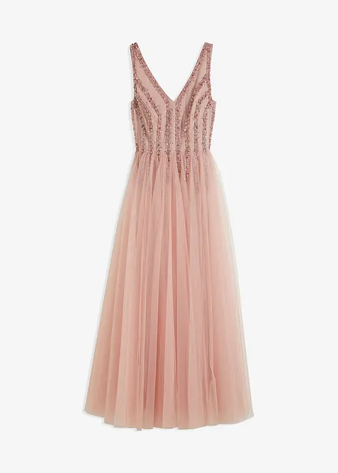 Tunn maxiklänning av tyll med paljettbroderi, bonprix