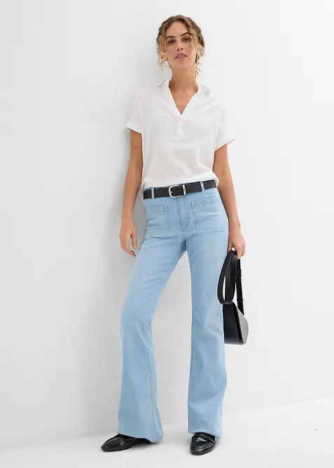 Kortärmad blus i luftig muslin, bonprix