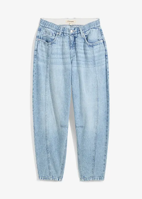 Barrel Jeans Mid Waist med bekv&auml;m midja, cropped, bonprix