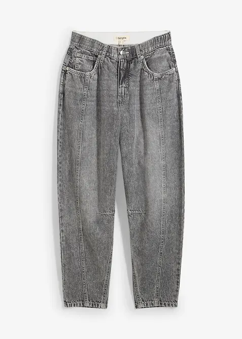 Barrel Jeans Mid Waist med bekv&auml;m midja, cropped, bonprix