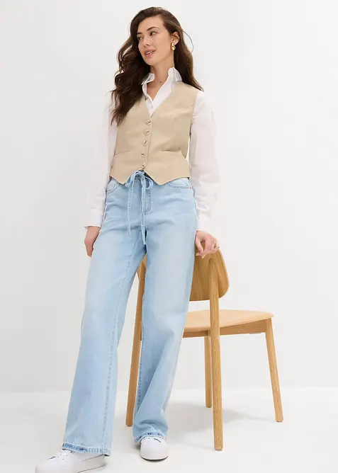 Wide Leg Jeans, Mid Waist, med knytskärp, bonprix