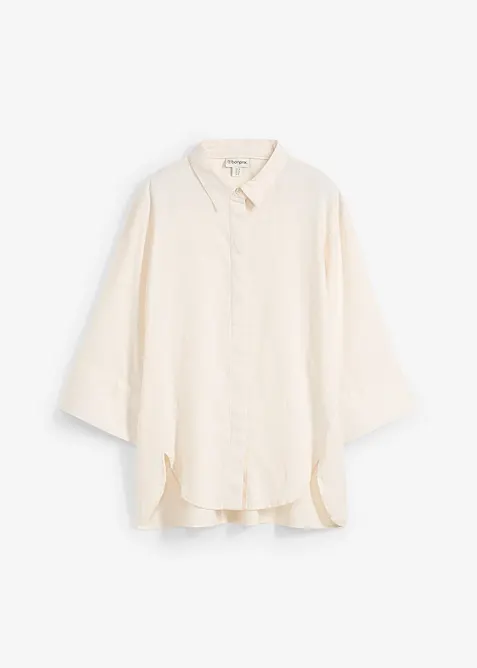 Skjortblus i svalkande linnemix, bonprix