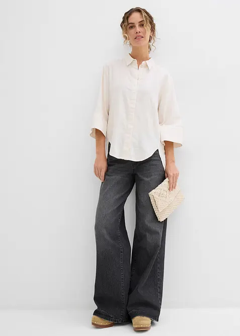 Skjortblus i svalkande linnemix, bonprix