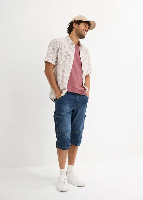 Långa jeansbermudas i cargomodell av tunt material, Relaxed Fit, bonprix