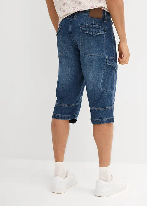 Långa jeansbermudas i cargomodell av tunt material, Relaxed Fit, bonprix