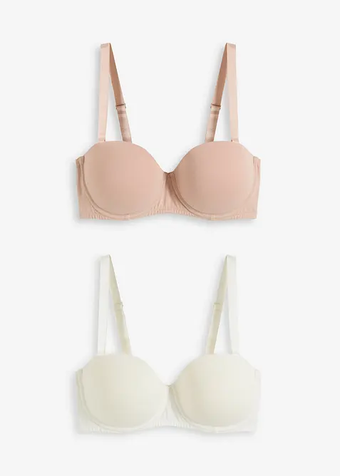 BH med bygel och flexibla axelband (2-pack), med ekologisk bomull, bonprix