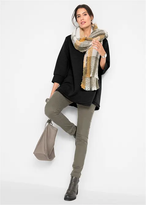 Lång sweatshirt i materialmix, bonprix