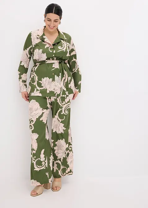 Blus av mönstrad satin, bonprix