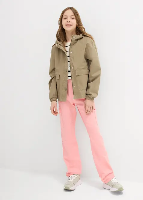 Twilljacka med påsydda fickor och huva, bonprix