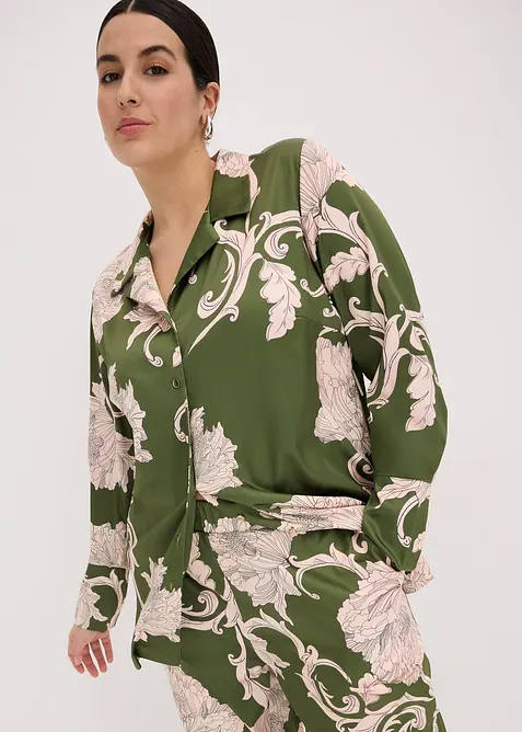 Blus av mönstrad satin, bonprix