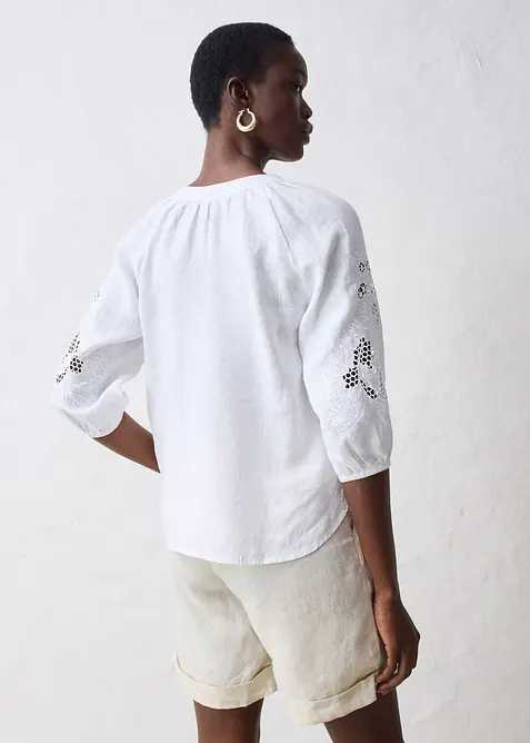 Tunika med h&aring;lbroderi i rent linne, bonprix