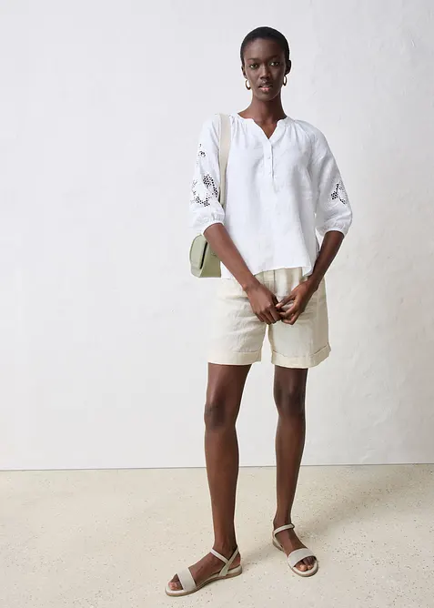 Tunika med h&aring;lbroderi i rent linne, bonprix