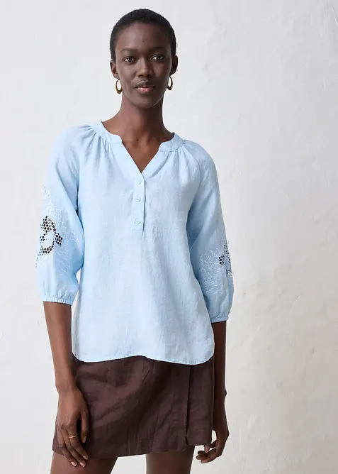 Tunika med hålbroderi i rent linne, bonprix