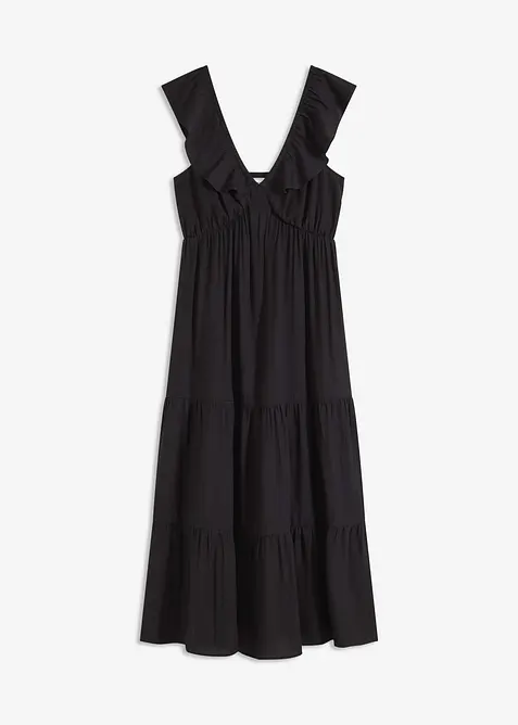 Djup urringad klänning i fin viskosmix, bonprix