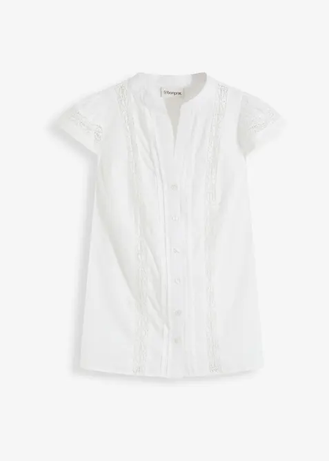 Blustopp i ren bomull med hålbroderi, bonprix