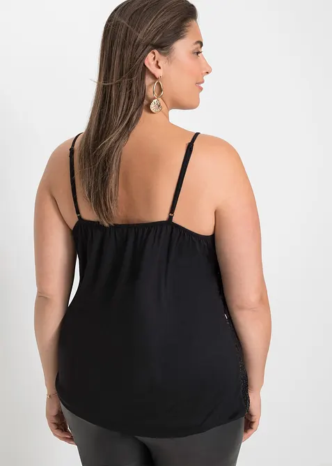 Jerseylinne av mjuk viskosmix, med paljetter och spaghettiaxelband, bonprix