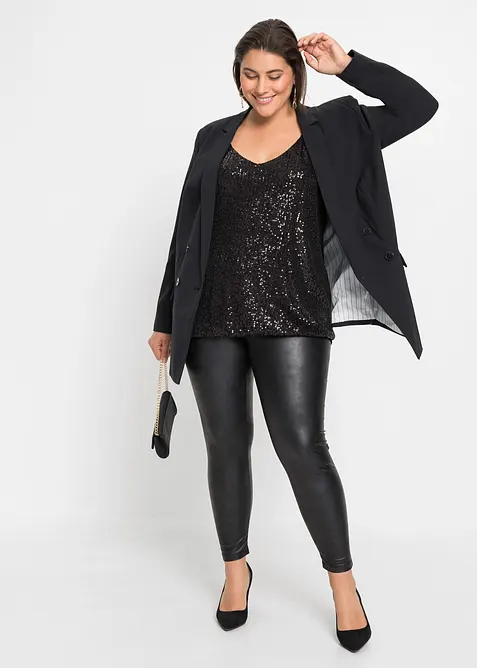 Jerseylinne av mjuk viskosmix, med paljetter och spaghettiaxelband, bonprix