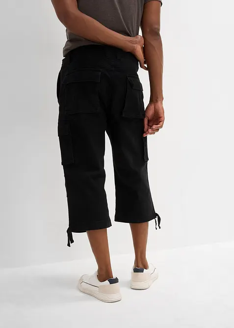 Stretchig cargobyxa med vida ben i 3/4-längd, Loose Fit, bonprix