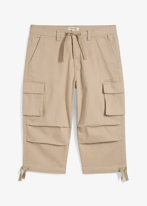 Stretchig cargobyxa med vida ben i 3/4-l&auml;ngd, Loose Fit, bonprix