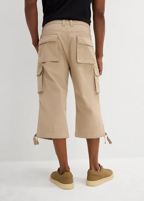 Stretchig cargobyxa med vida ben i 3/4-l&auml;ngd, Loose Fit, bonprix