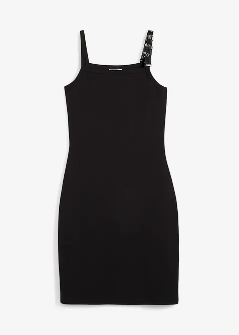 Klänning med axelband och kontrasterande kant, bonprix