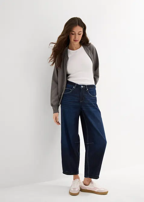 Jeans med medelh&ouml;g midja och kortare ben, Super Soft, bonprix