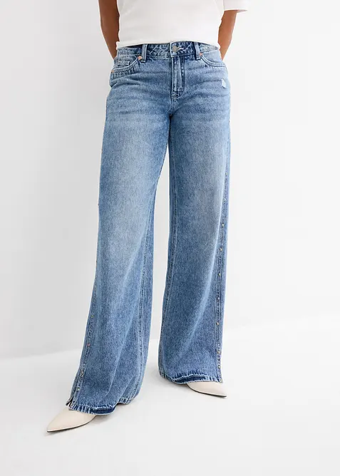Loose Straight Jeans Mid Waist, Low Stretch, bonprix