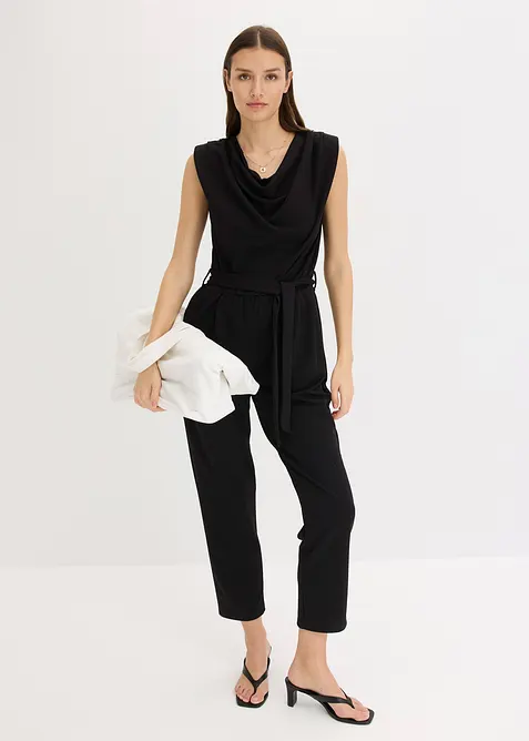 Jerseyjumpsuit med axelvaddar, bonprix