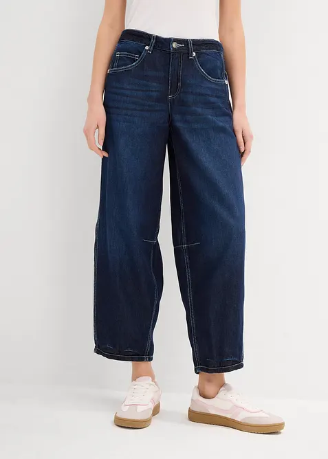 Jeans med medelh&ouml;g midja och kortare ben, Super Soft, bonprix