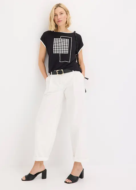 Topp med placerat tryck och kontrastfärgade passpoaler, bonprix