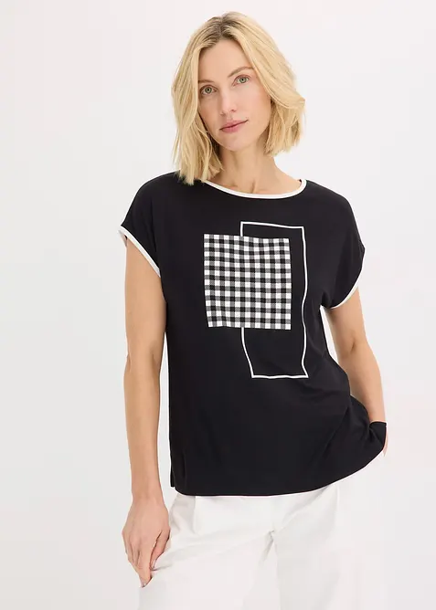 Topp med placerat tryck och kontrastfärgade passpoaler, bonprix