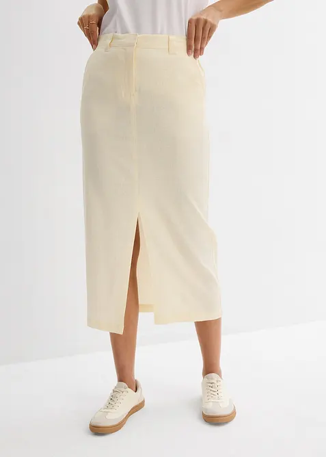 Mellanlång kjol i luftig linnemix, bonprix