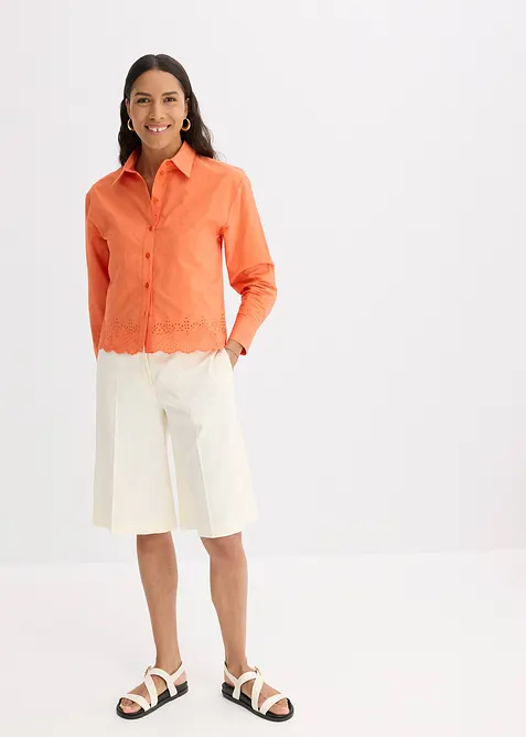 Skjortblus med hålbroderi, bonprix