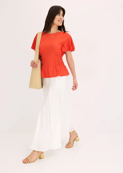 Topp med smock i kräppad jersey, bonprix