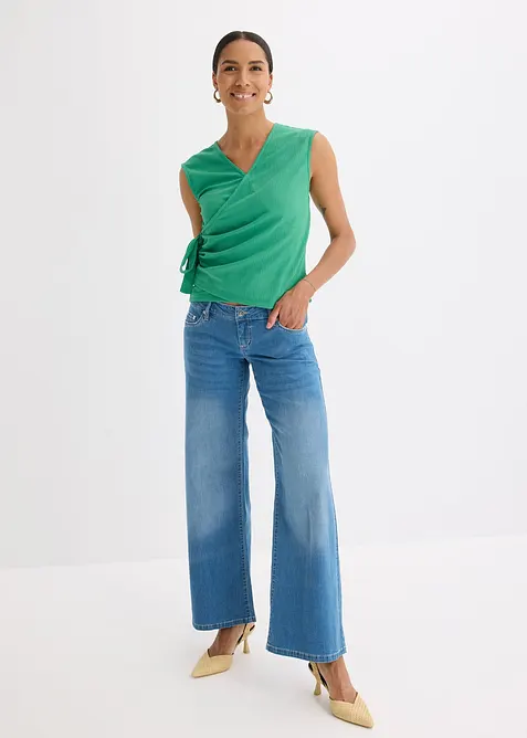 Jerseytopp av crêpe i omlottstil, bonprix