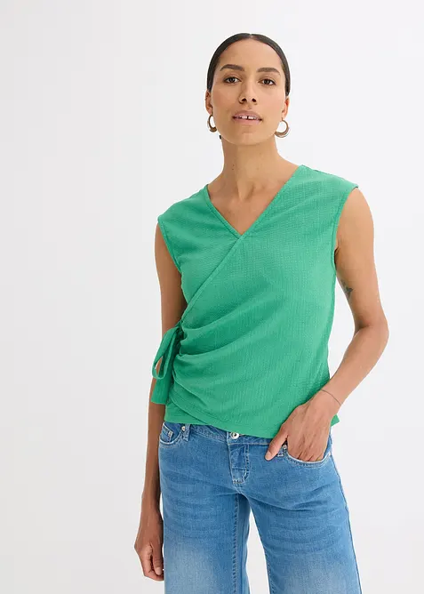 Jerseytopp av crêpe i omlottstil, bonprix