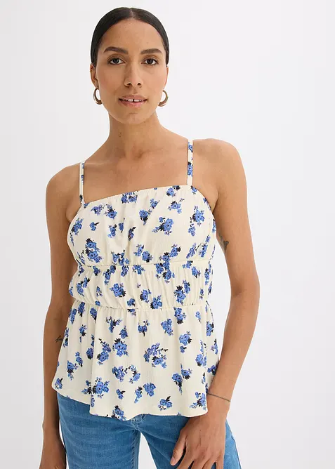 Linne med smala axelband, av kräpp med struktur, bonprix