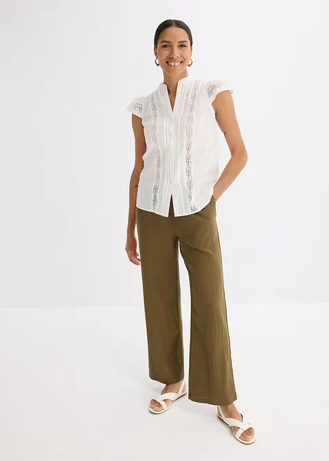 Blustopp i ren bomull med hålbroderi, bonprix