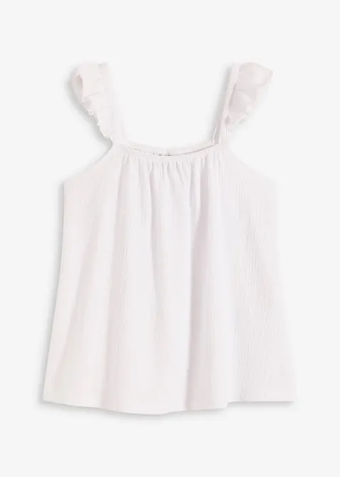 Kräppat jerseylinne med volanger på axelbanden, bonprix