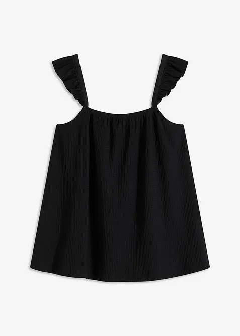 Kr&auml;ppat jerseylinne med volanger p&aring; axelbanden, bonprix