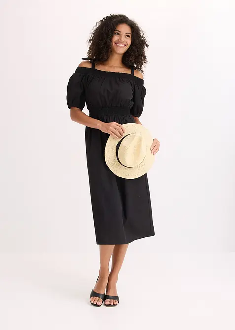 Off shoulder-klänning av ekologisk bomull, bonprix