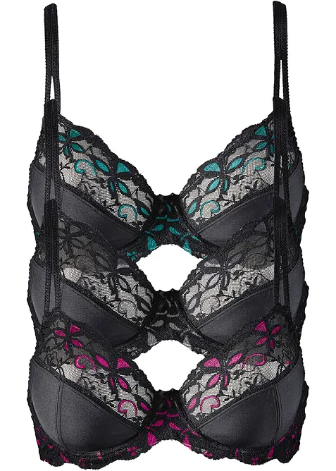 BH med bygel och fin spets (3-pack), bonprix