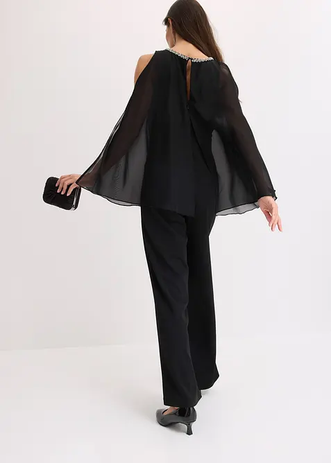 Jumpsuit med poncho och strass, bonprix