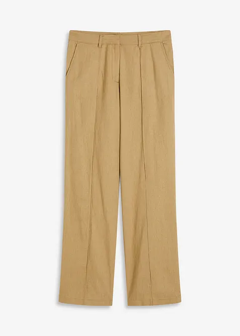 Byxa i linnemix med gubbveck och hög midja, bonprix