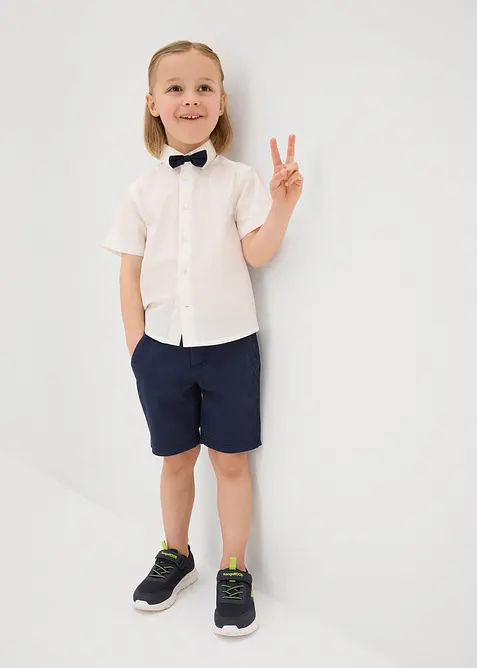 Kortärmad skjorta och fluga för barn (2 delar), ren bomull, bonprix