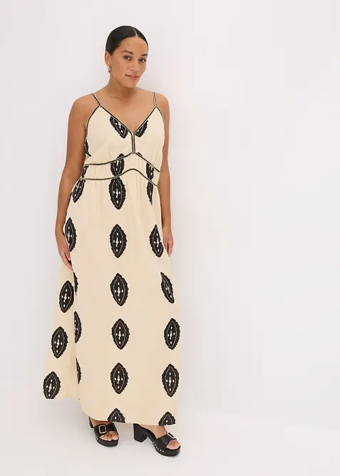 Mönstrad maxiklänning i linnemix, bonprix