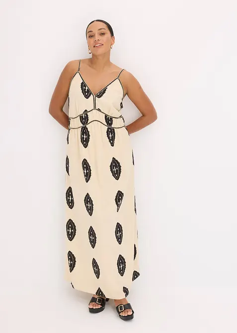 Mönstrad maxiklänning i linnemix, bonprix