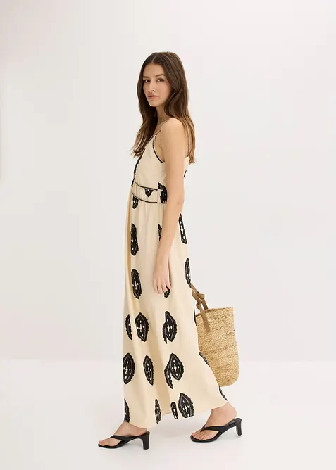 Mönstrad maxiklänning i linnemix, bonprix